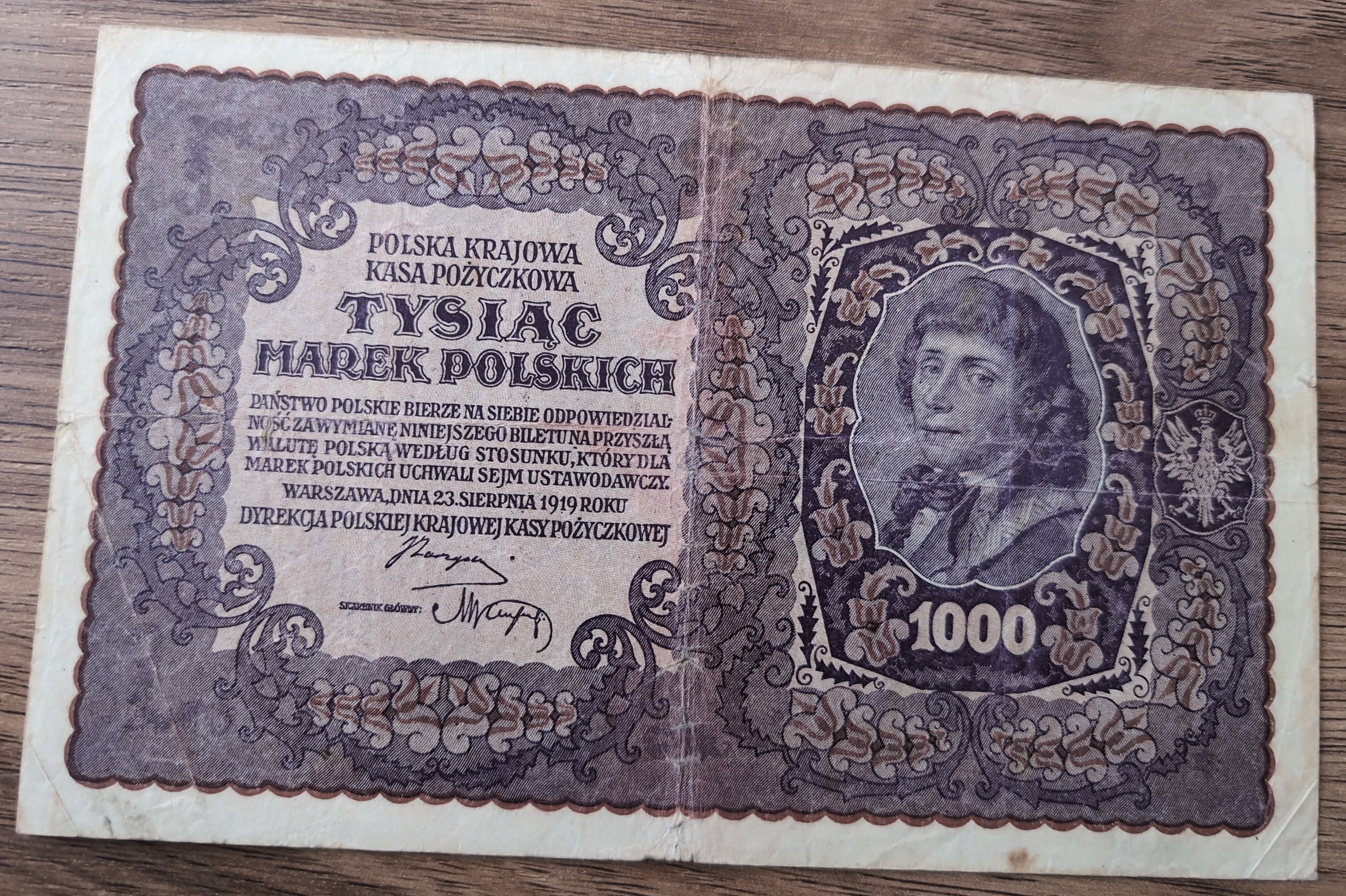 Billet ancien Polonais de 1000 Marek Polskich-1919