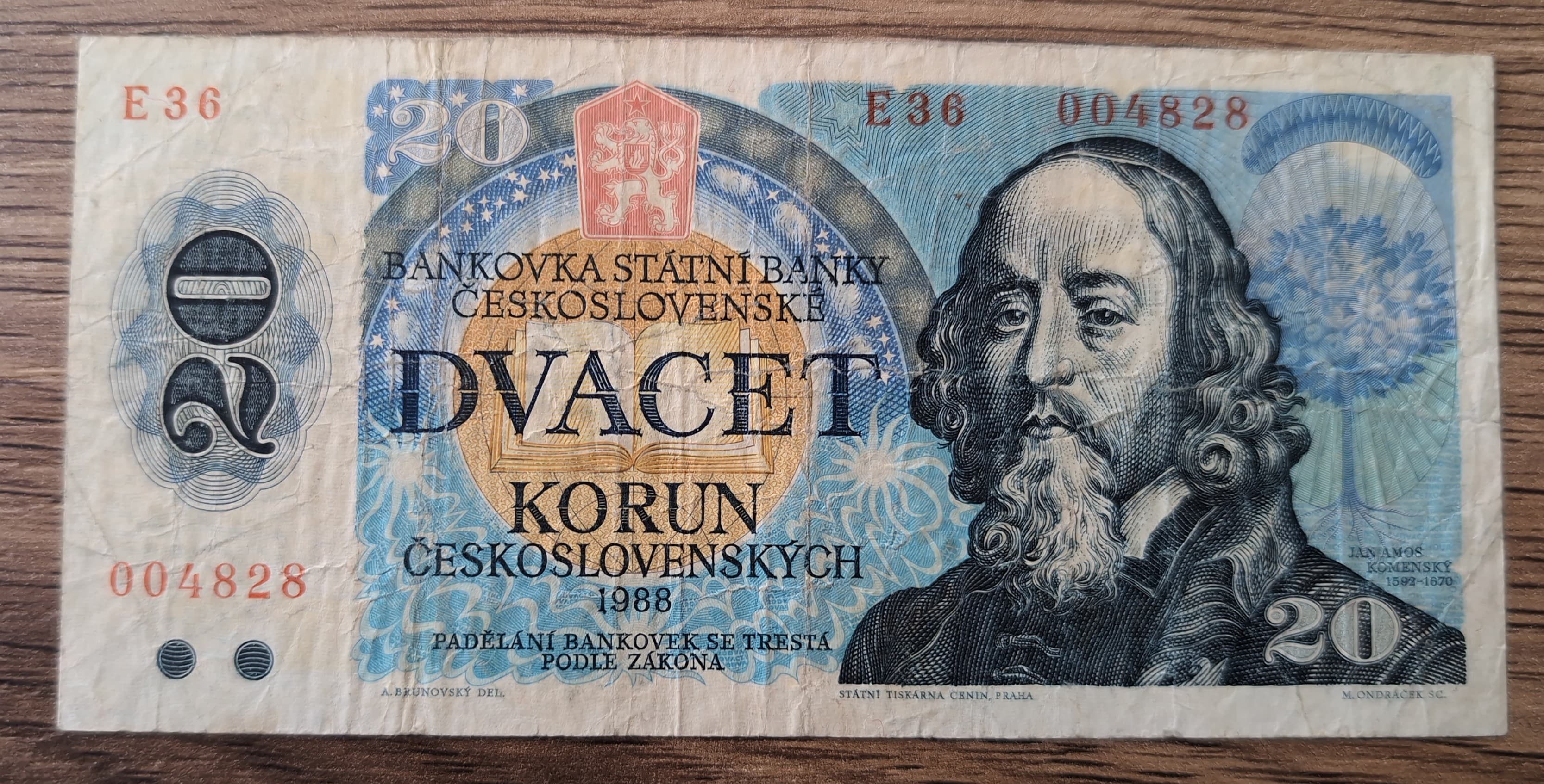 Billet ancien Tchécoslovaquie 20 Korun 1988