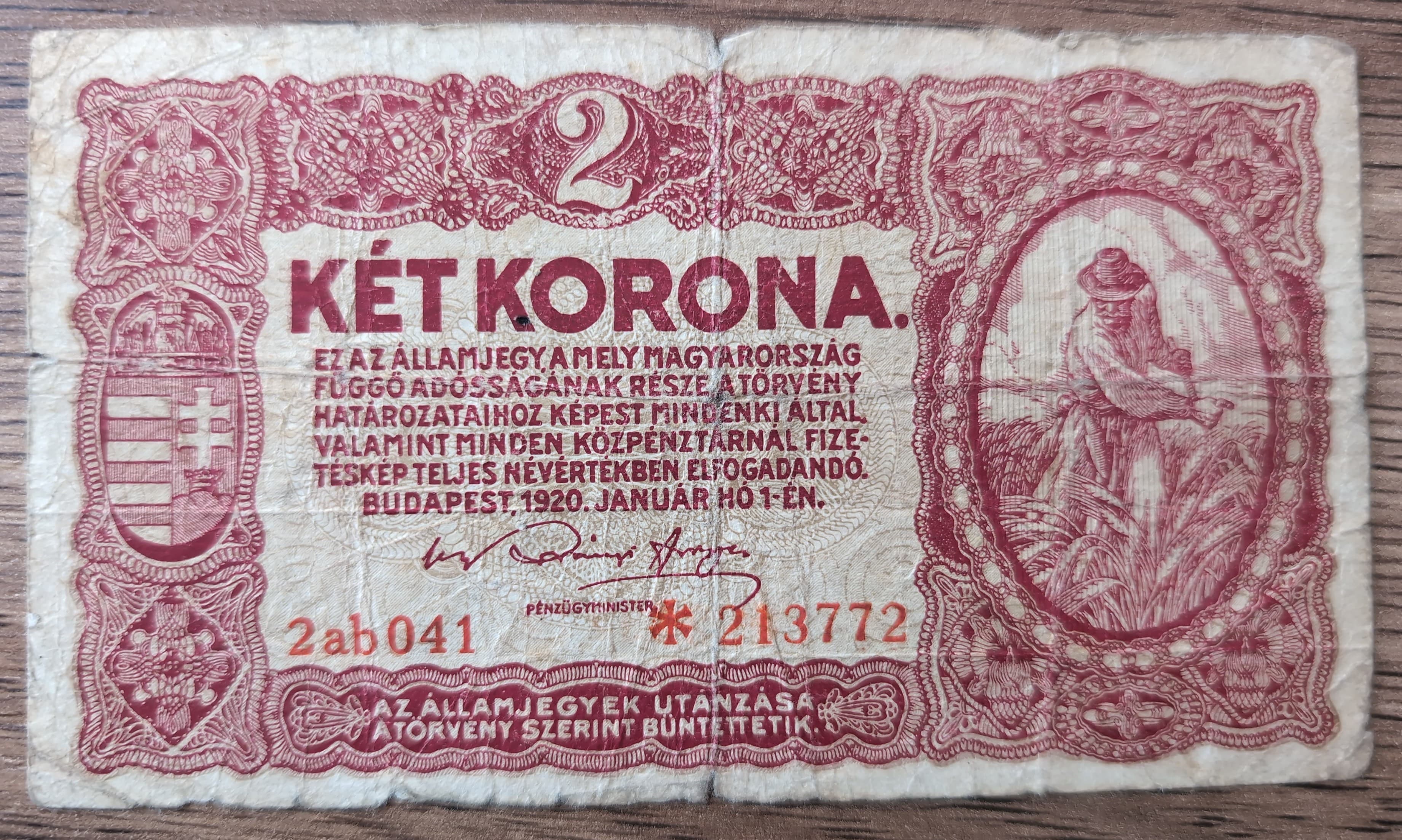 Billet ancien Hongrie 2 Korona 1920