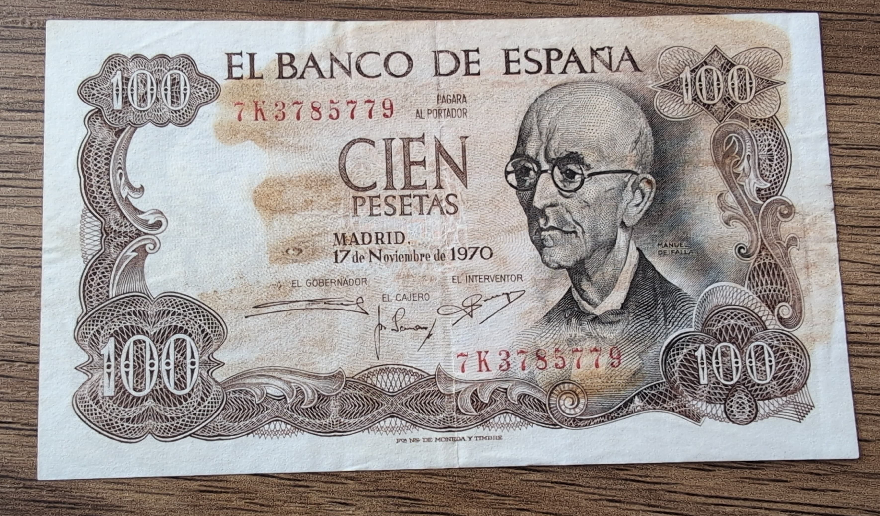 Billet ancien Espagne 100 Pesetas 1970