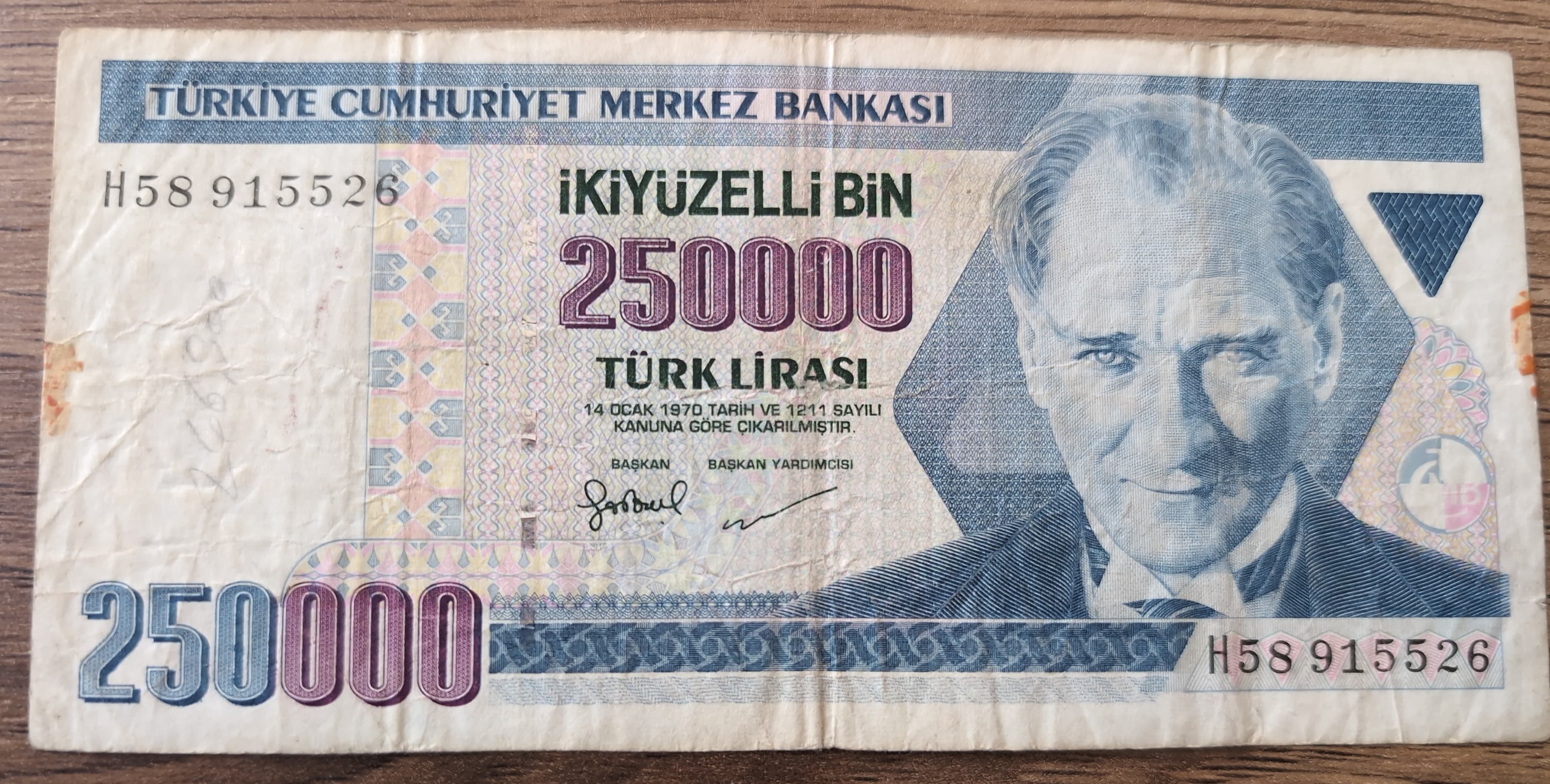 Billet Turquie 250000 Türk Lirası