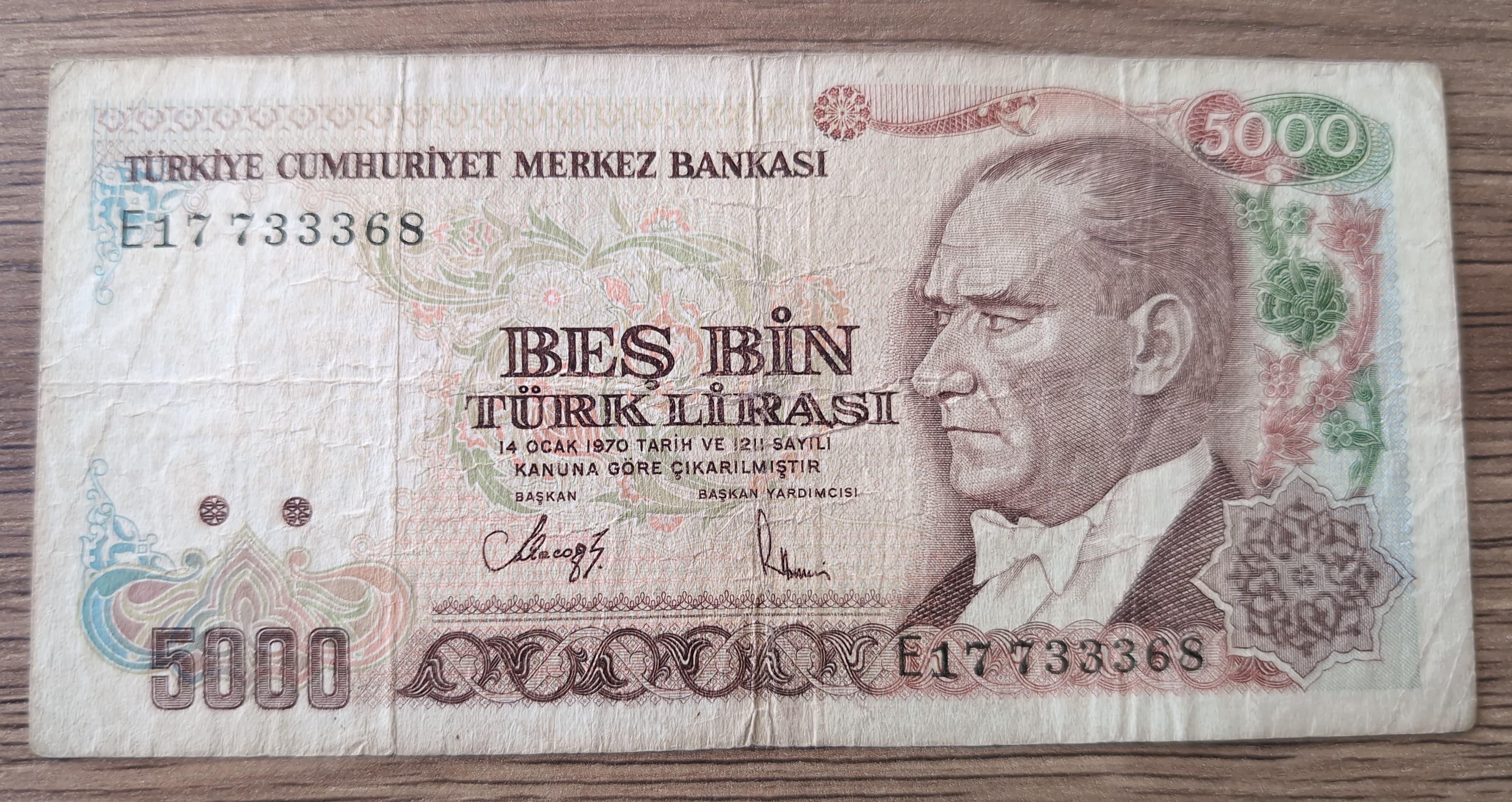 Billet ancien Turquie 5000 Türk Lirası 1988