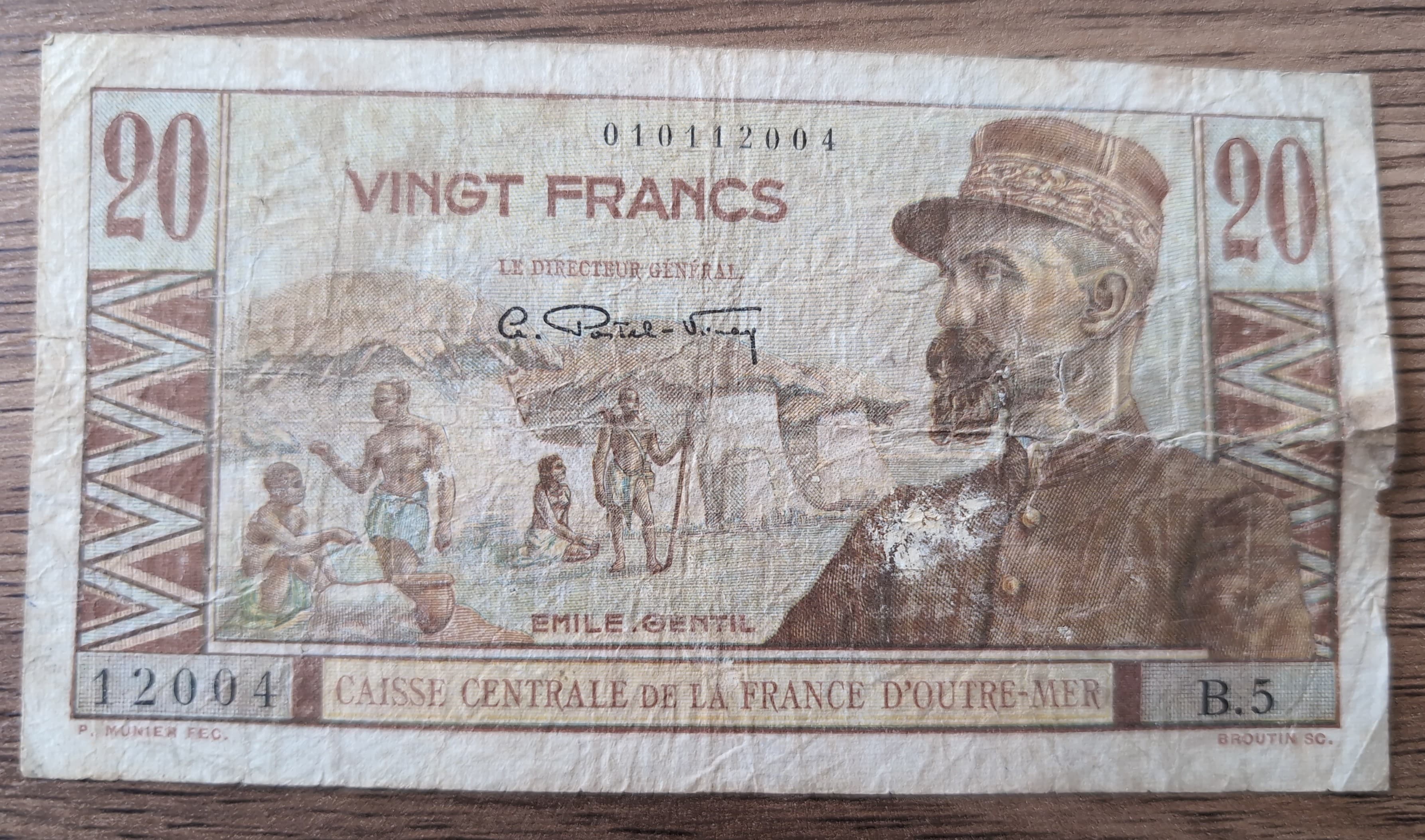 Billet ancien Afrique Équatoriale Française 20 Francs Émile Gentil – Caisse Centrale France d’Outre-Mer 1947